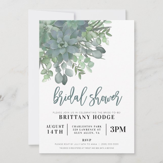 Succulent Bouquet Bridal Shower Invitation (Front)
