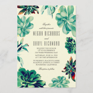Succulent Bouquet - Floral Teal Wedding Invitation