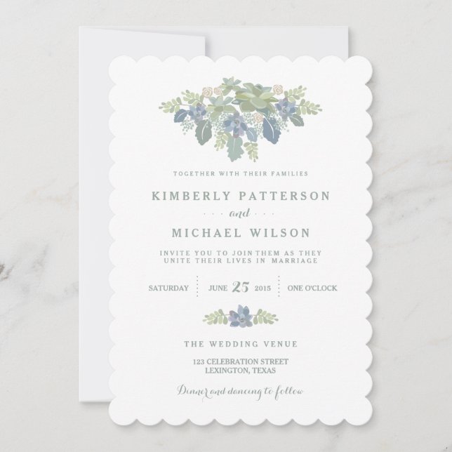 Succulent Bouquet Floral Wedding Invitation (Front)