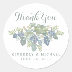 Succulent Bouquet Floral Wedding Thank You Sticker