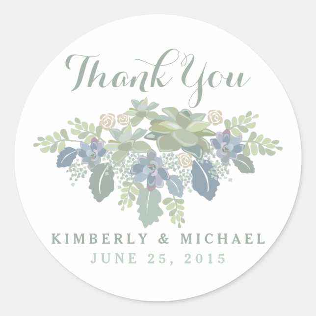 Succulent Bouquet Floral Wedding Thank You Sticker (Front)