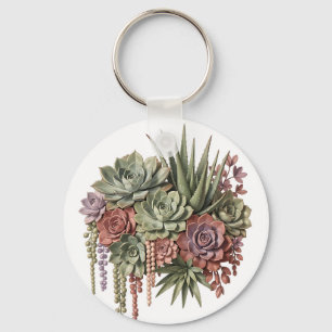 Succulent Bouquet Green Pink Key Ring