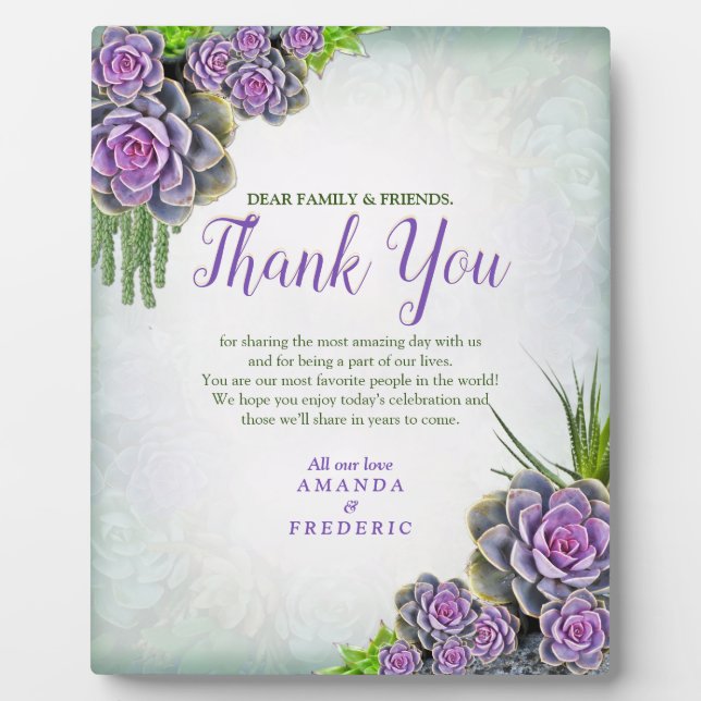 Succulent Bouquet Hues of Sea foam & Lavender Plaque (Front)