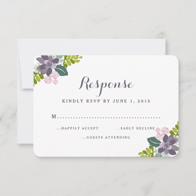 Succulent Bouquet II Floral Wedding Response Card (Front)