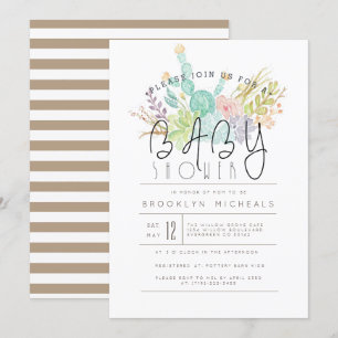 Succulent Bouquet   Watercolor Baby Shower Invitation