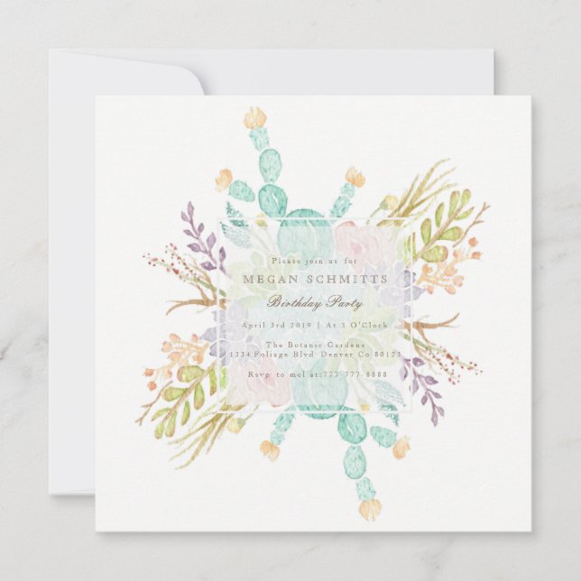 Succulent Bouquet Watercolor | Birthday Party Invitation (Front)