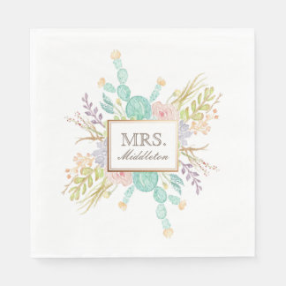 Succulent Bouquet Watercolor | Custom Name Napkin