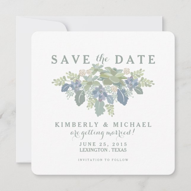 Succulent Bouquet Wedding Photo Save the Date (Front)