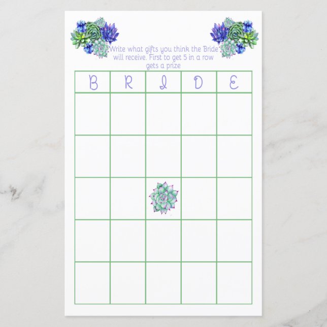 Succulent Bridal Bingo Game (Front)