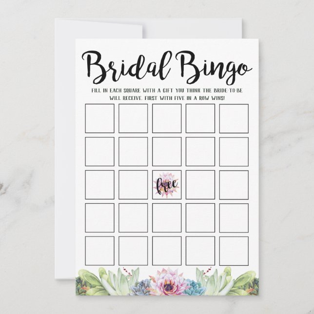 Succulent Bridal Shower Bingo Invitation (Front)