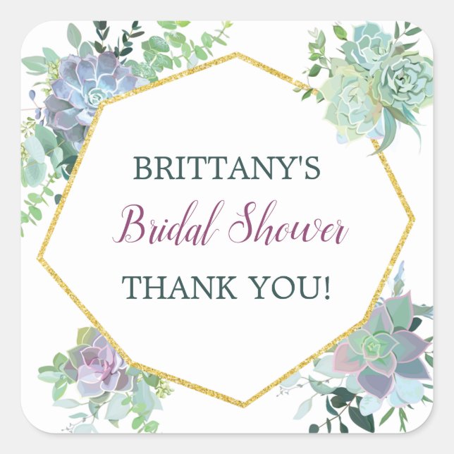Succulent Bridal Shower Favour Sticker (Front)