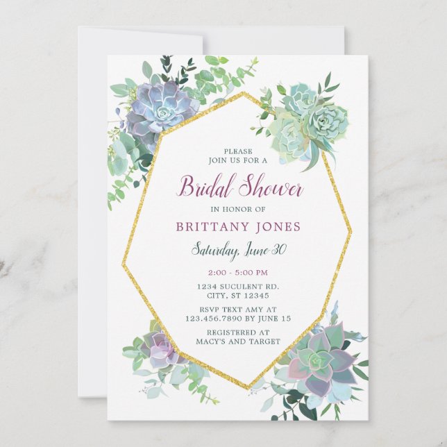 Succulent Bridal Shower Invitation (Front)