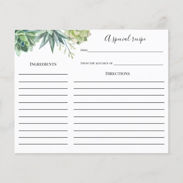 Succulent Bridal Shower Recipe card (Front)