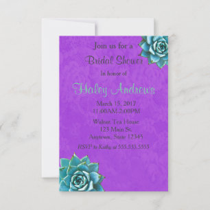 Succulent Bridal Shower Watercolor Purple Lace Invitation