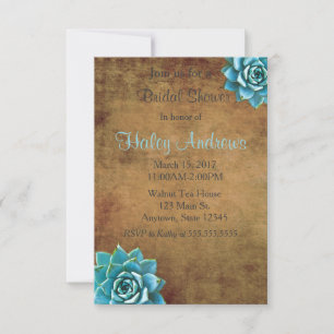 Succulent Bridal Shower Watercolor Rustic Brown Invitation