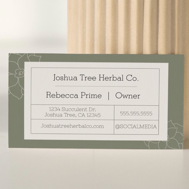 Succulent Business Card  | Apothecary style  (succulent line art modern business card apothecary style herbalist natural green card)