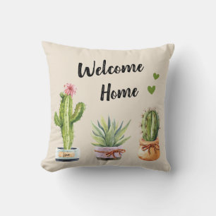 Succulent Cacti Green Cactus Gardener Welcome Home Cushion