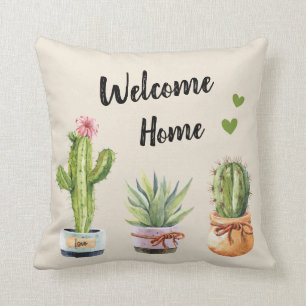 Succulent Cacti Green Cactus Gardener Welcome Home Cushion