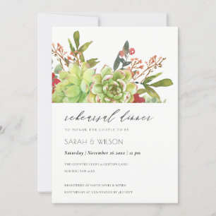 Succulent Cacti Red Flora Rehearsal Dinner Invite