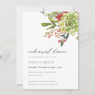 Succulent Cacti Red Flora Rehearsal Dinner  Invite