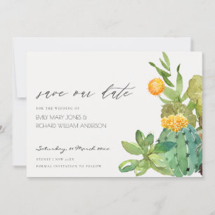Succulent Cacti Yellow Fauna Save the Date Invite