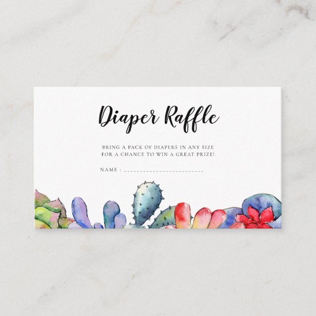 Succulent cactus Baby shower Diaper Raffle card (Front)