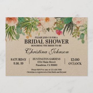 Succulent Cactus Bridal Shower Invitation