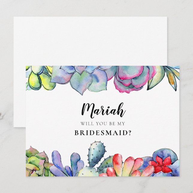 Succulent cactus Bridesmaid proposal card (Front/Back)