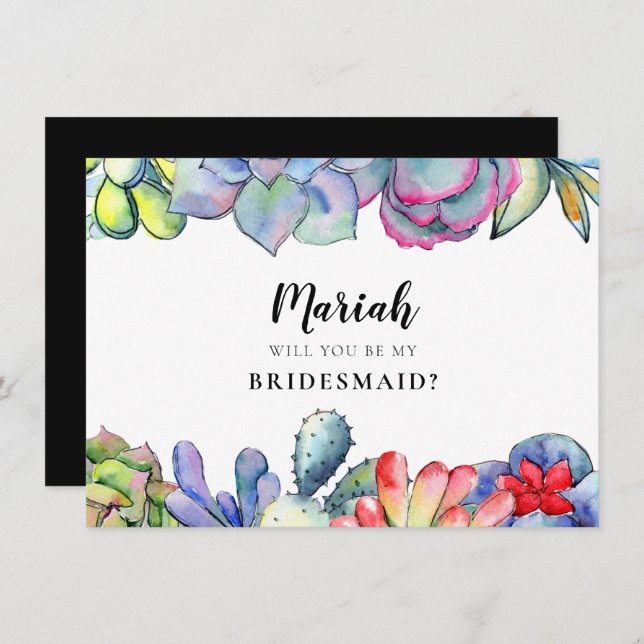 Succulent cactus Bridesmaid proposal card (Front/Back)