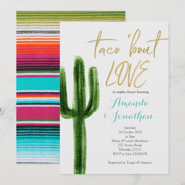 Succulent Cactus Couples Shower Invitation (Front/Back)