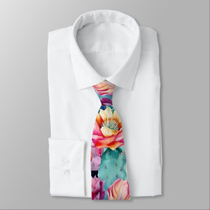 Succulent cactus desert plant watercolor floral tie