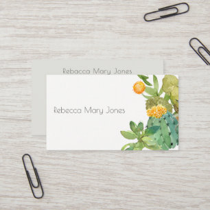 SUCCULENT CACTUS FLORAL GARDEN WATERCOLOR BUSINESS CARD