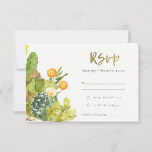 SUCCULENT CACTUS FLORAL GARDEN WATERCOLOR RSVP CARD
