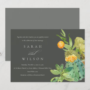 SUCCULENT CACTUS FLORAL GARDEN WATERCOLOR WEDDING INVITATION