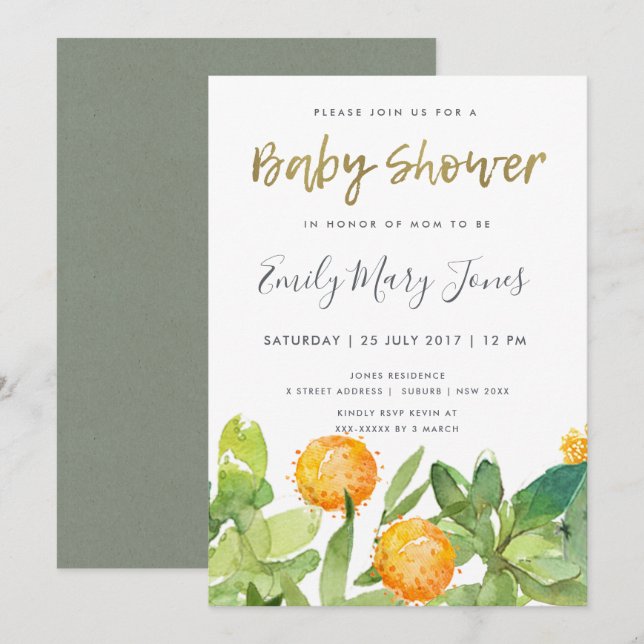 SUCCULENT CACTUS FLORAL WATERCOLOR BABY SHOWER INVITATION (Front/Back)
