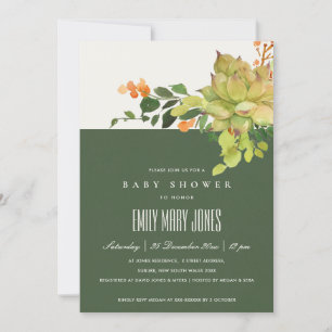 SUCCULENT CACTUS FLORAL WATERCOLOR BABY SHOWER INVITATION