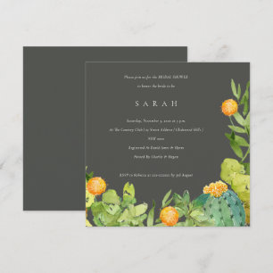 SUCCULENT CACTUS FLORAL WATERCOLOR BRIDAL SHOWER INVITATION