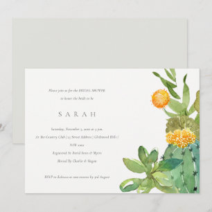 SUCCULENT CACTUS FLORAL WATERCOLOR BRIDAL SHOWER INVITATION