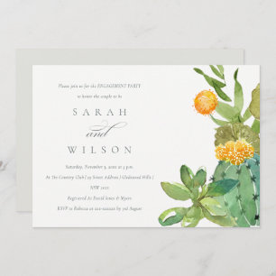 SUCCULENT CACTUS FLORAL WATERCOLOR ENGAGEMENT INVITATION