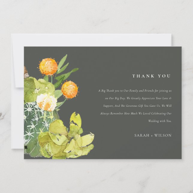 SUCCULENT CACTUS  GARDEN WATERCOLOR THANK YOU CARD (Front)