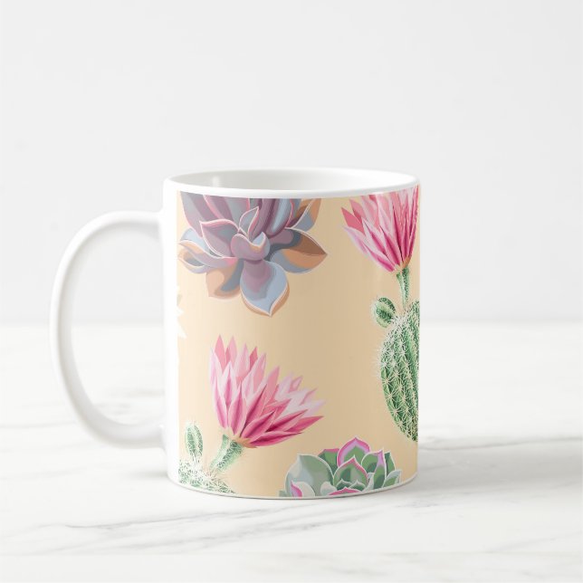 Succulent Cactus: High Detail Pattern Coffee Mug (Left)