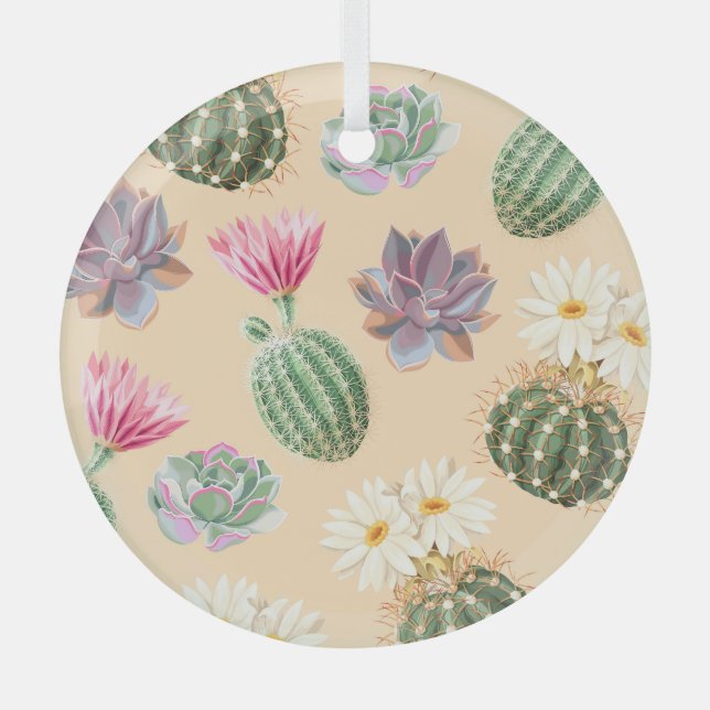 Succulent Cactus: High Detail Pattern Glass Tree Decoration (Front)