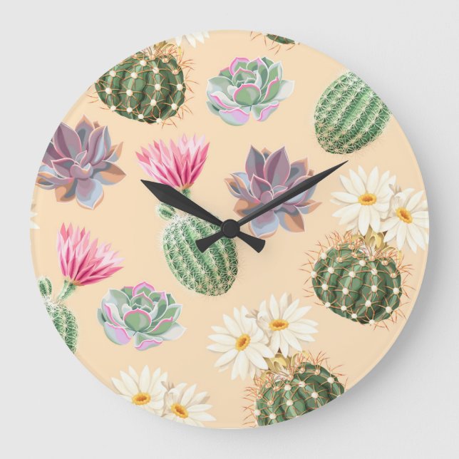 Succulent Cactus: High Detail Pattern Large Clock (Front)