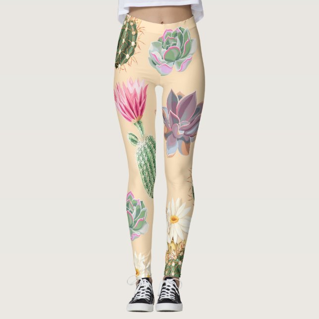 Succulent Cactus: High Detail Pattern Leggings (Front)