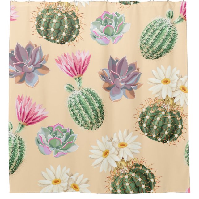 Succulent Cactus: High Detail Pattern Shower Curtain (Front)