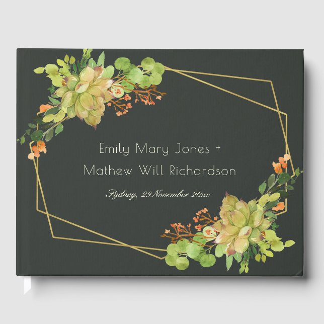 SUCCULENT CACTUS KRAFT FLORAL WATERCOLOR WREATH GUEST BOOK (Front)