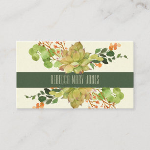 SUCCULENT CACTUS ORANGE FLORAL WATERCOLOR BUSINESS CARD