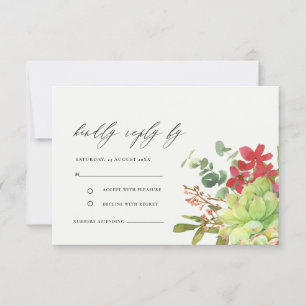 SUCCULENT CACTUS ORANGE FLORAL WATERCOLOR RSVP CARD