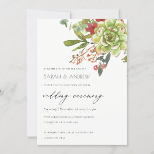 SUCCULENT CACTUS ORANGE FLORAL WATERCOLOR  WEDDING INVITATION