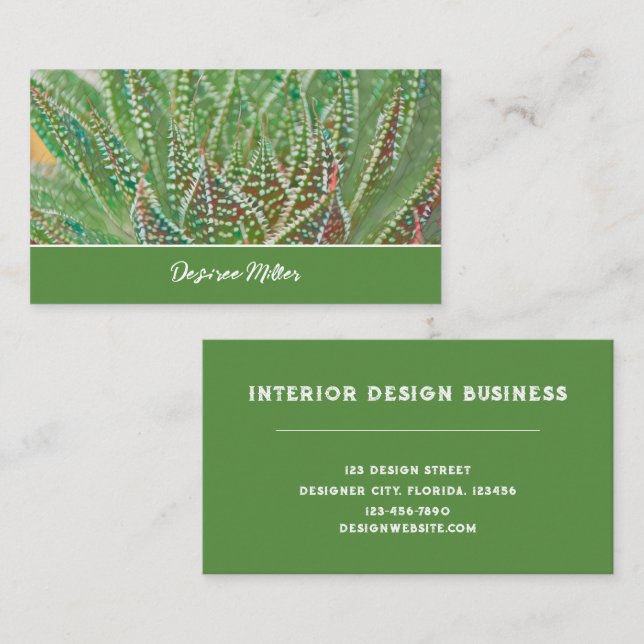 Succulent Cactus Plant Green Stained Glass Art Business Card (Front/Back)